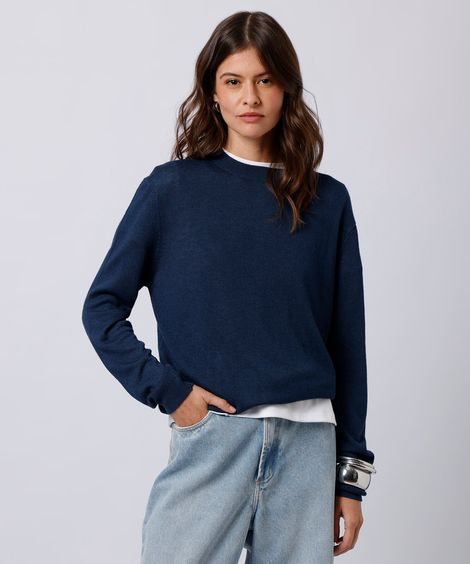 suéter feminino de tricot com lã mindset azul