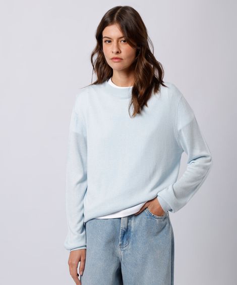 suéter feminino de tricot com lã mindset azul