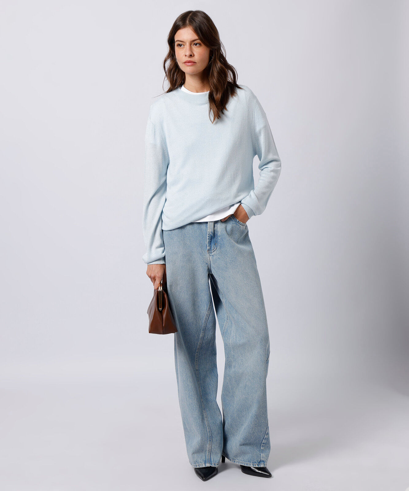 suéter feminino de tricot com lã mindset azul