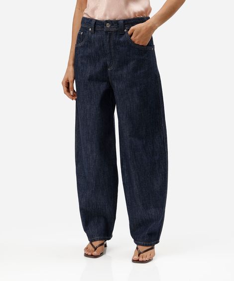 calça barrel feminina jeans cintura média azul
