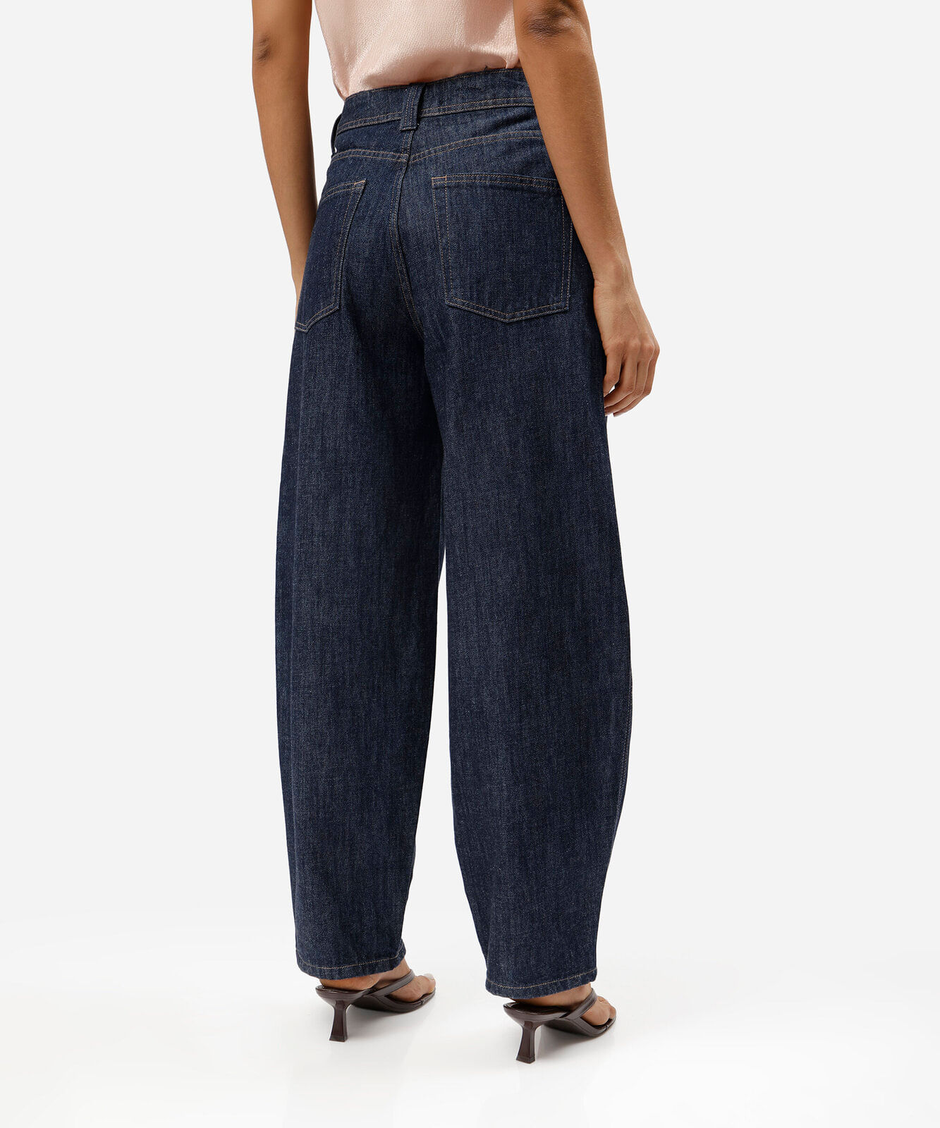 calça barrel feminina jeans cintura média azul