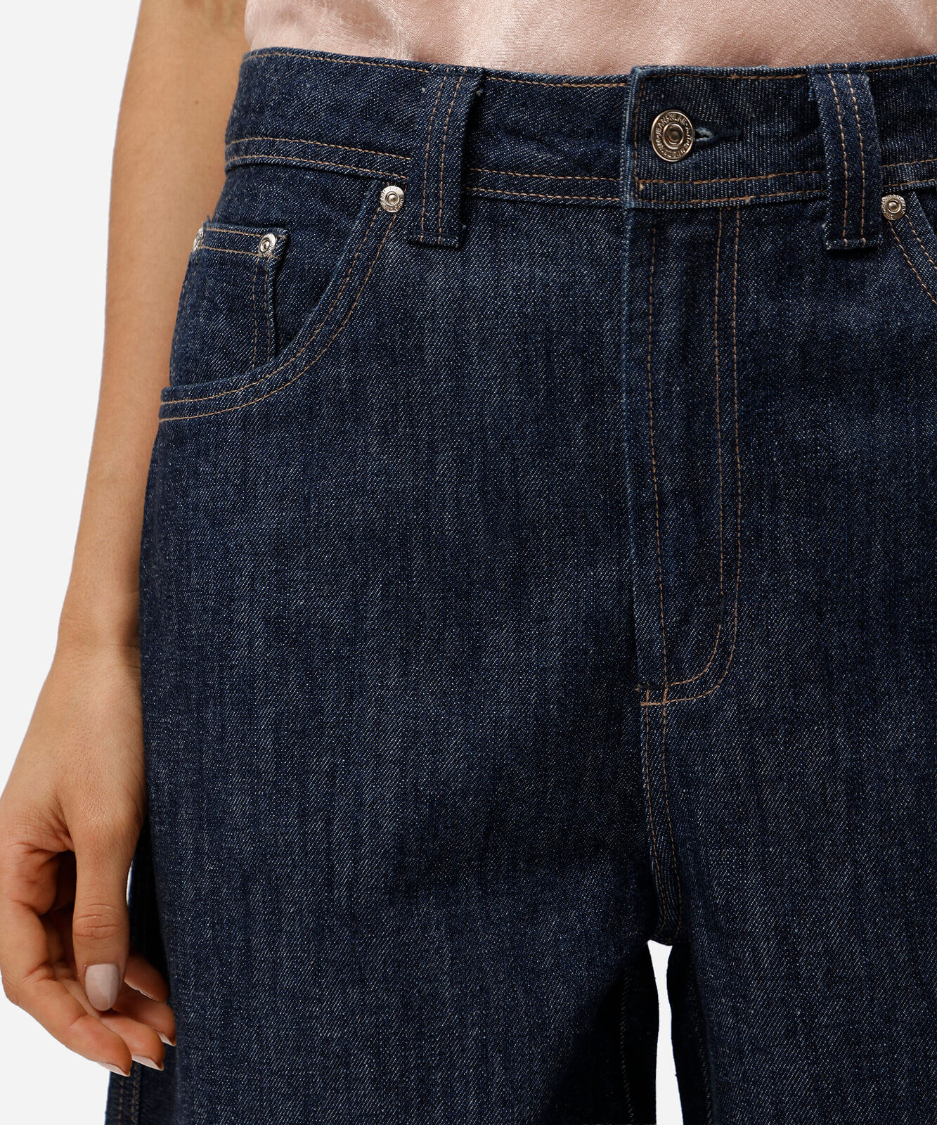 calça barrel feminina jeans cintura média azul