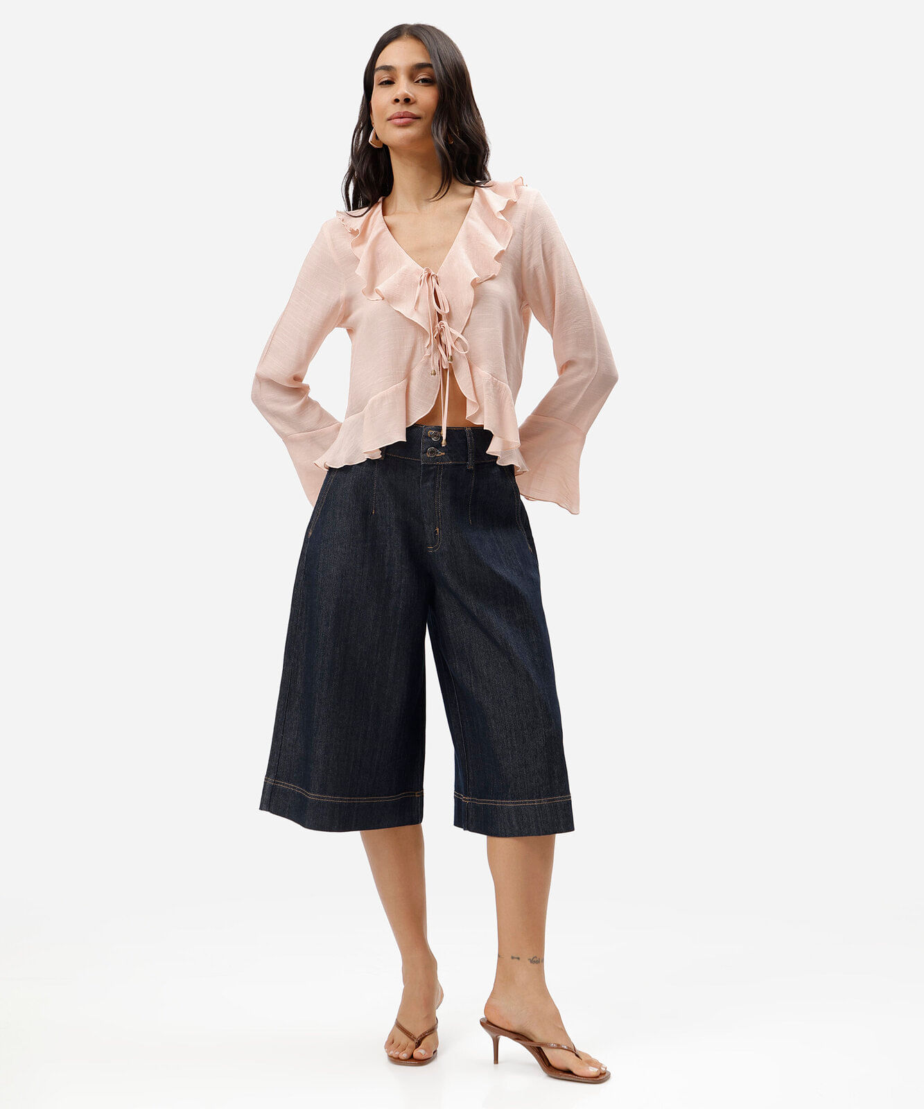 bermuda maxi jorts feminina jeans cintura alta azul