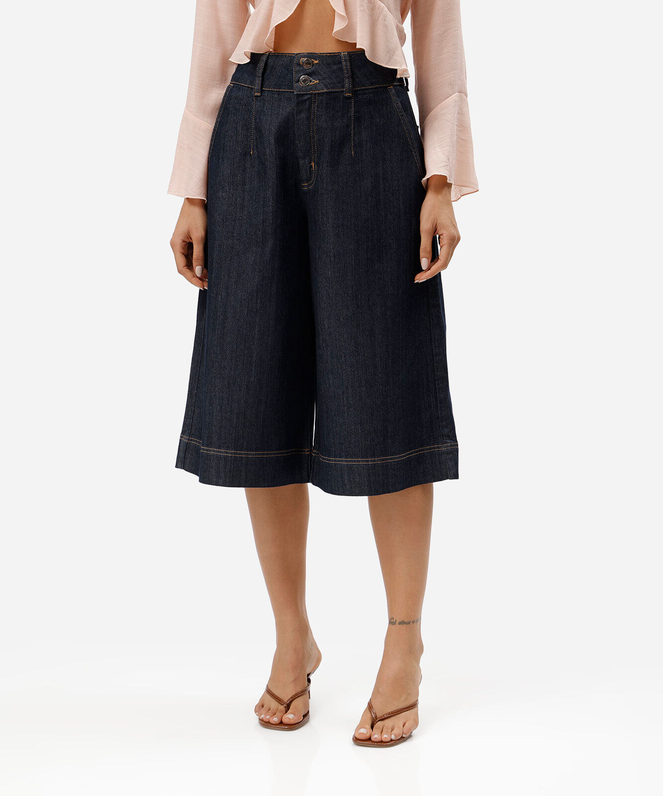 bermuda maxi jorts feminina jeans cintura alta azul