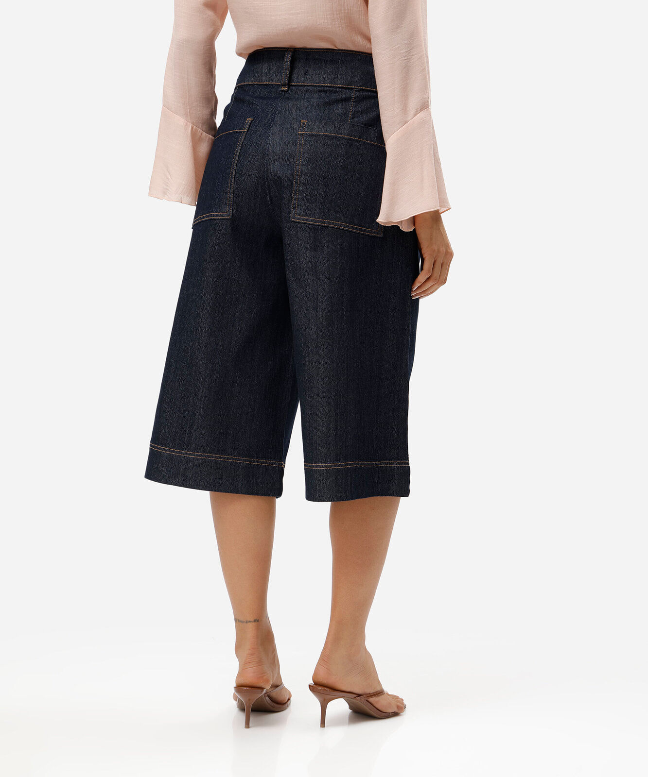 bermuda maxi jorts feminina jeans cintura alta azul