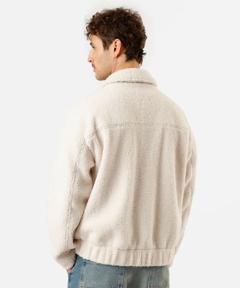 jaqueta masculina de sherpa com bolsos off white
