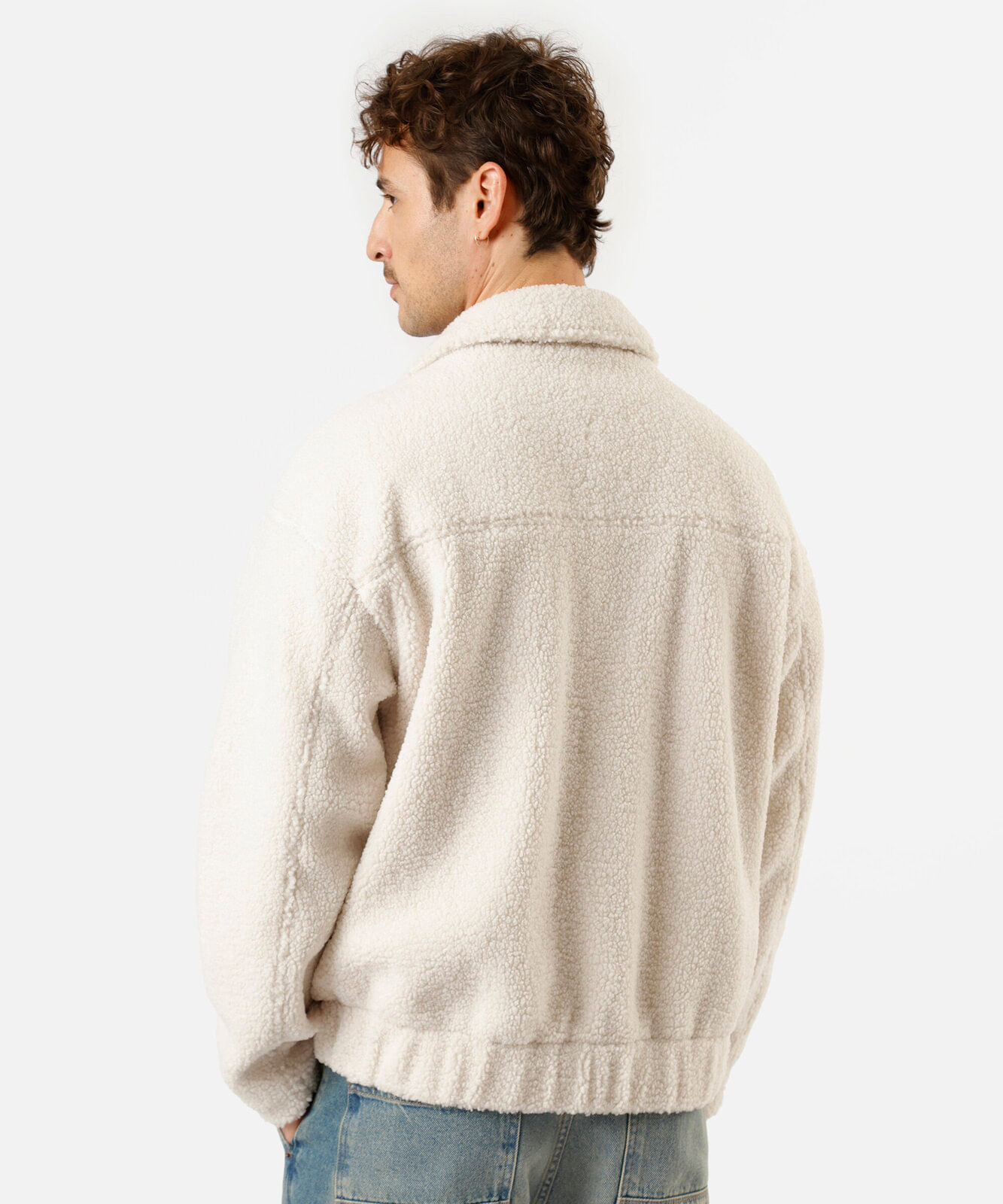 jaqueta masculina de sherpa com bolsos off white