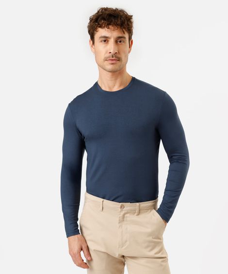 camiseta slim fit masculina manga longa airtech azul