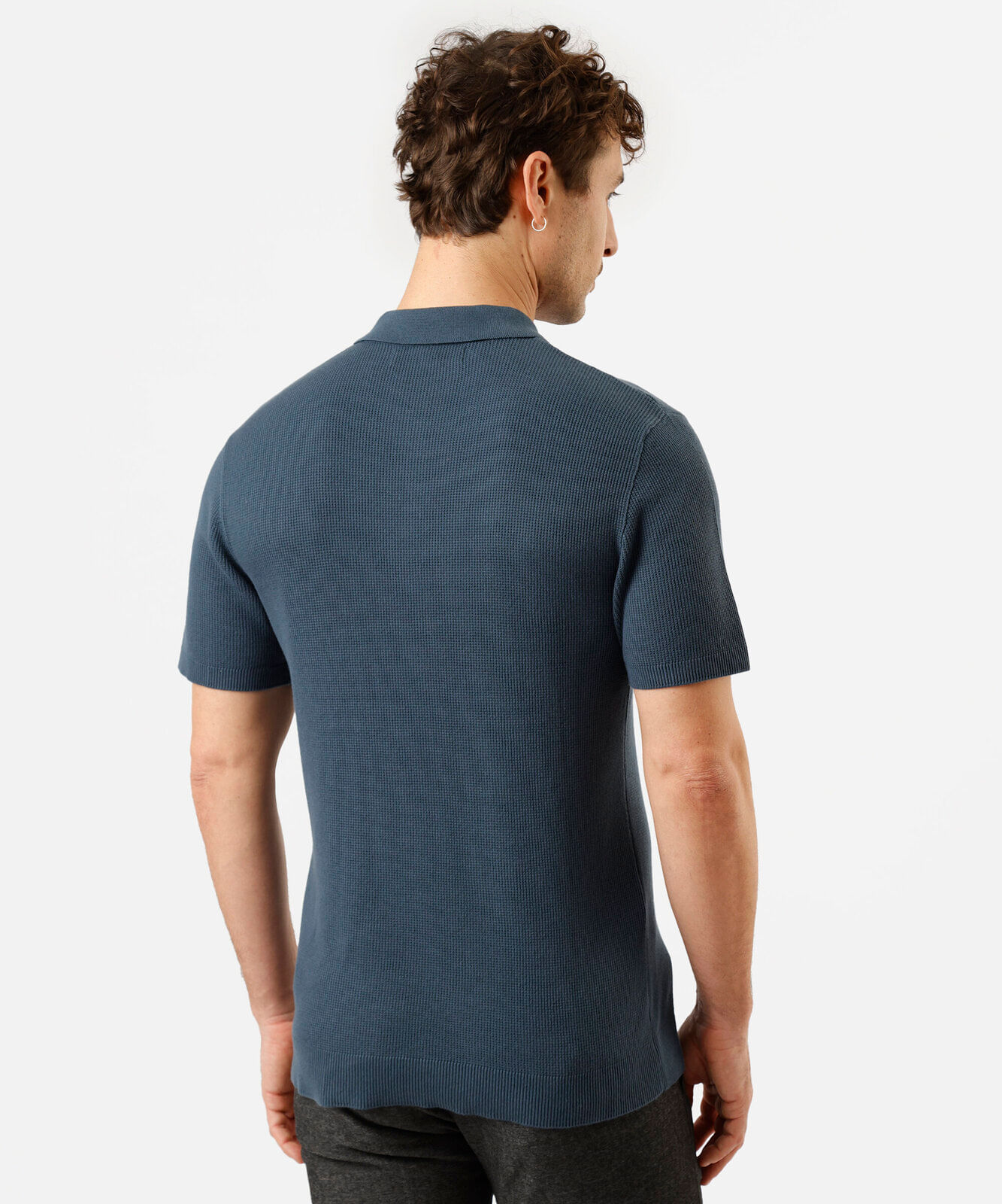 polo masculina de algodão manga curta texturizada azul