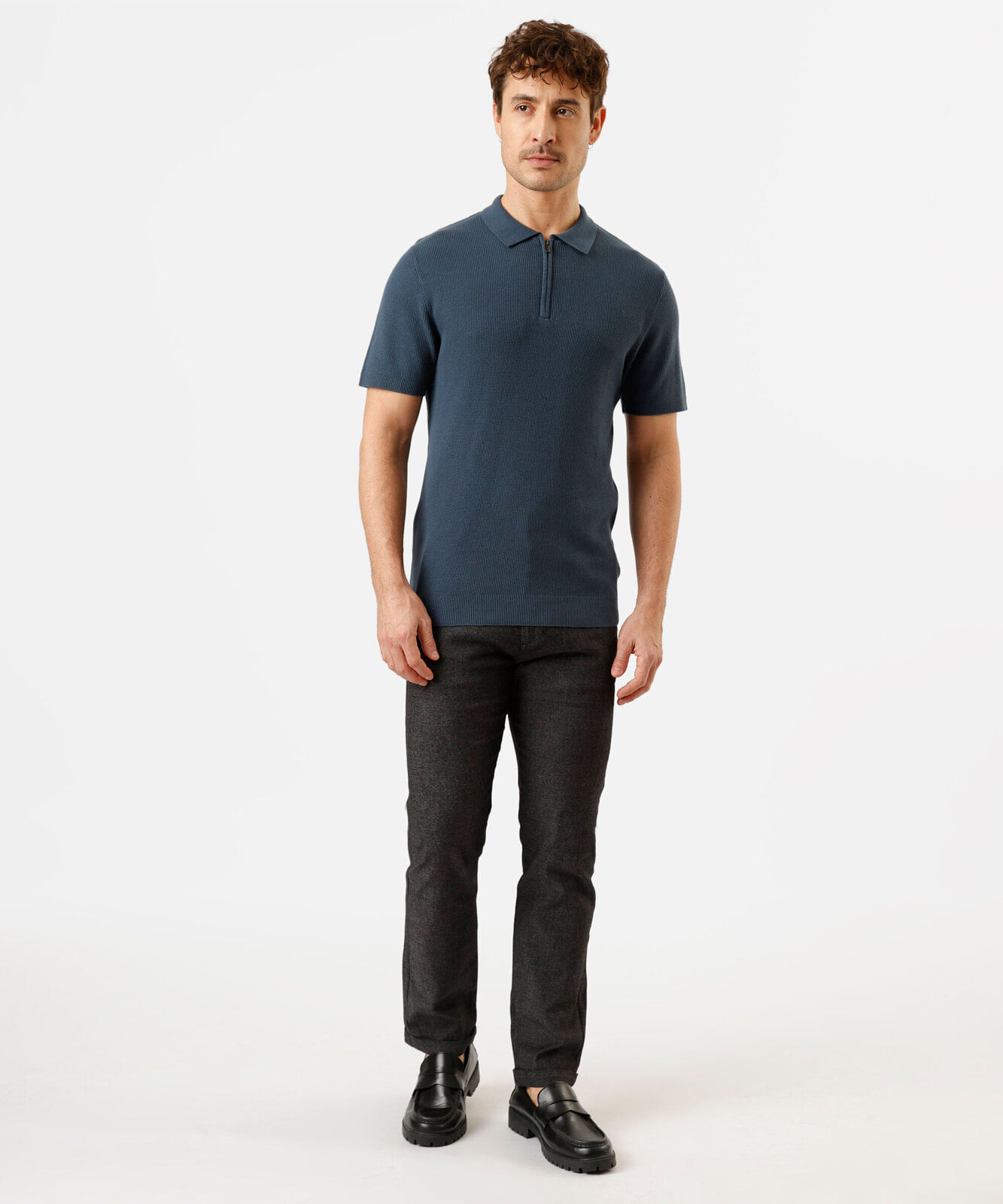 polo masculina de algodão manga curta texturizada azul