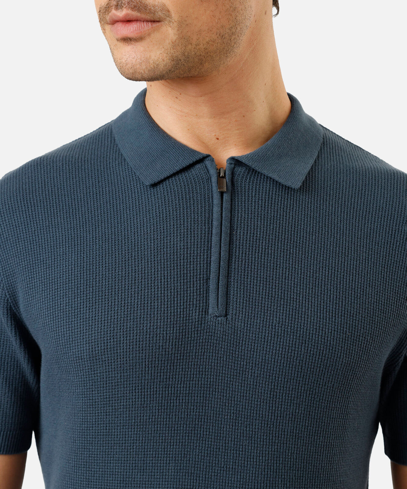 polo masculina de algodão manga curta texturizada azul