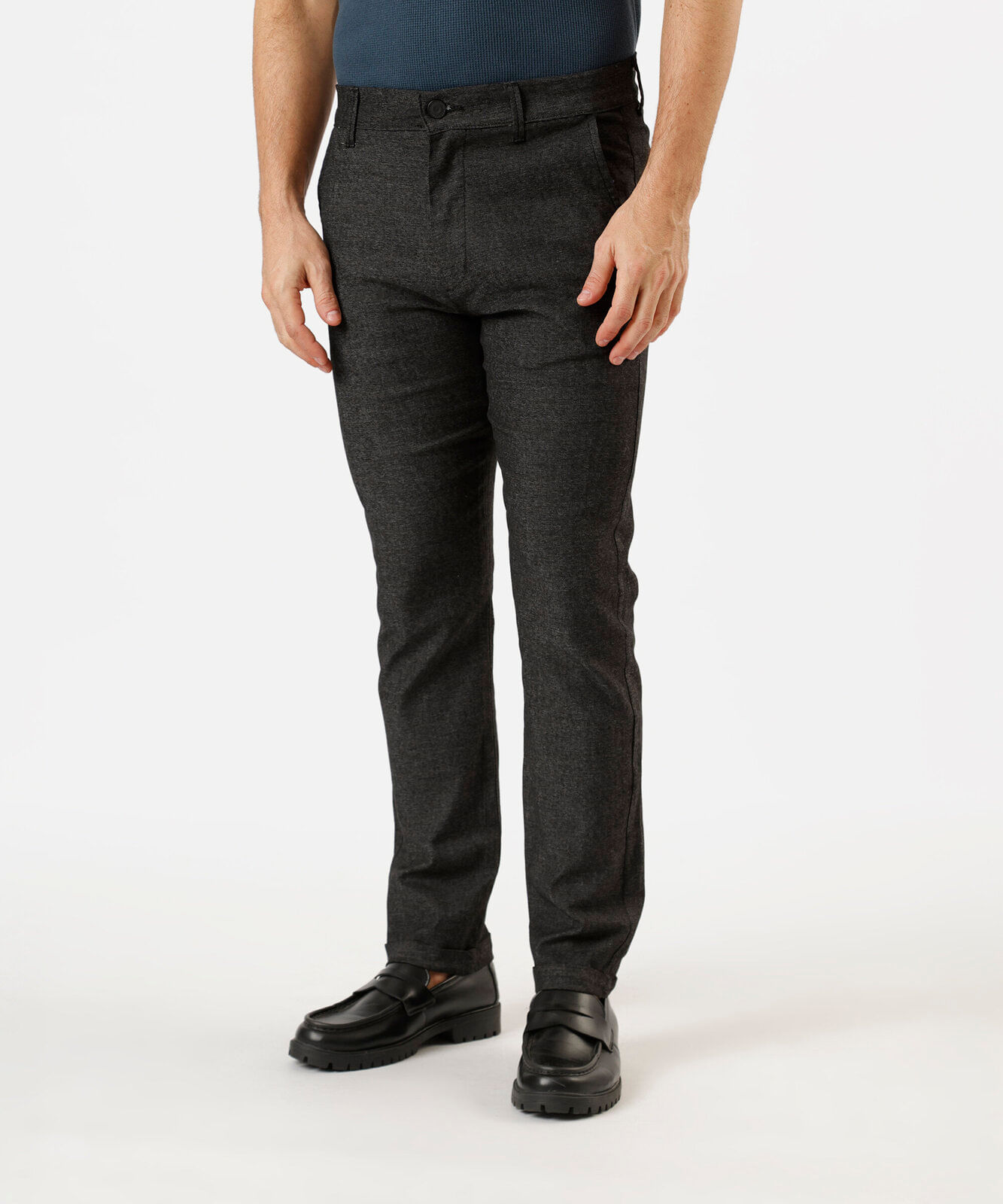 calça slim chino masculina de sarja preta