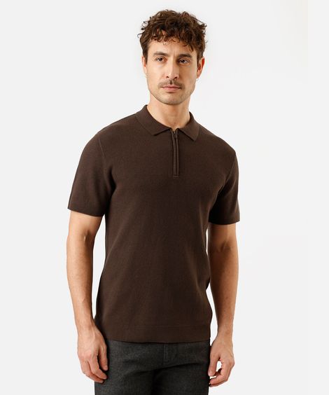 polo masculina de algodão manga curta texturizada marrom