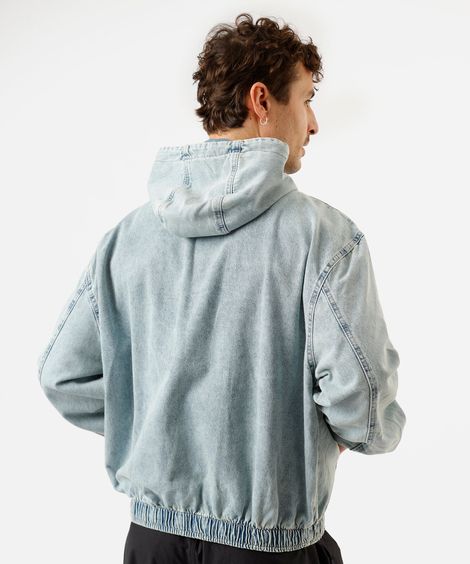 jaqueta bomber masculina jeans com capuz azul