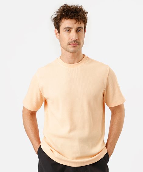 camiseta masculina manga curta texturizada laranja