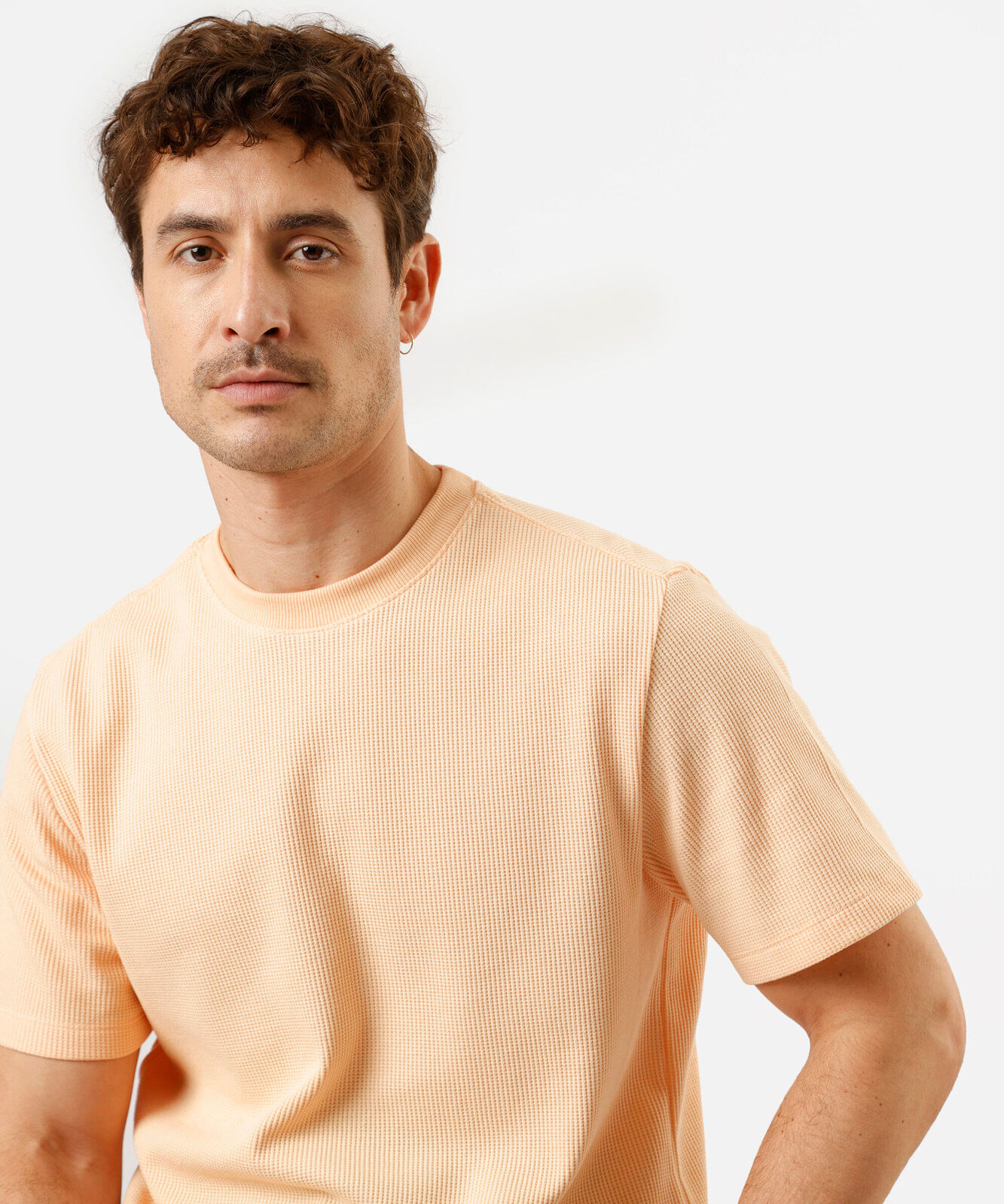 camiseta masculina manga curta texturizada laranja