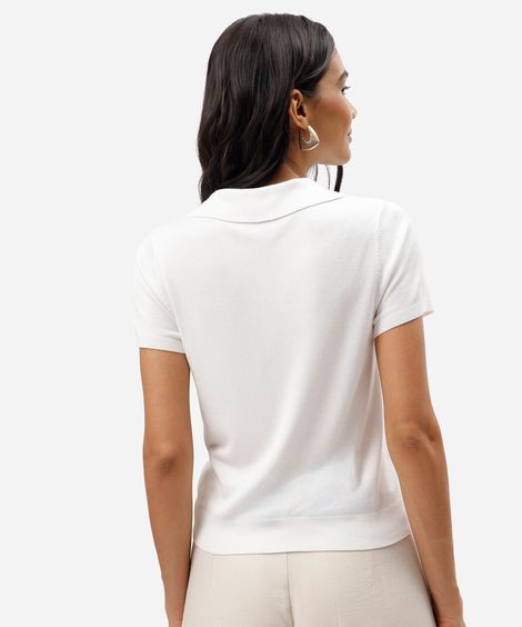 polo básica feminina de tricot manga curta off white