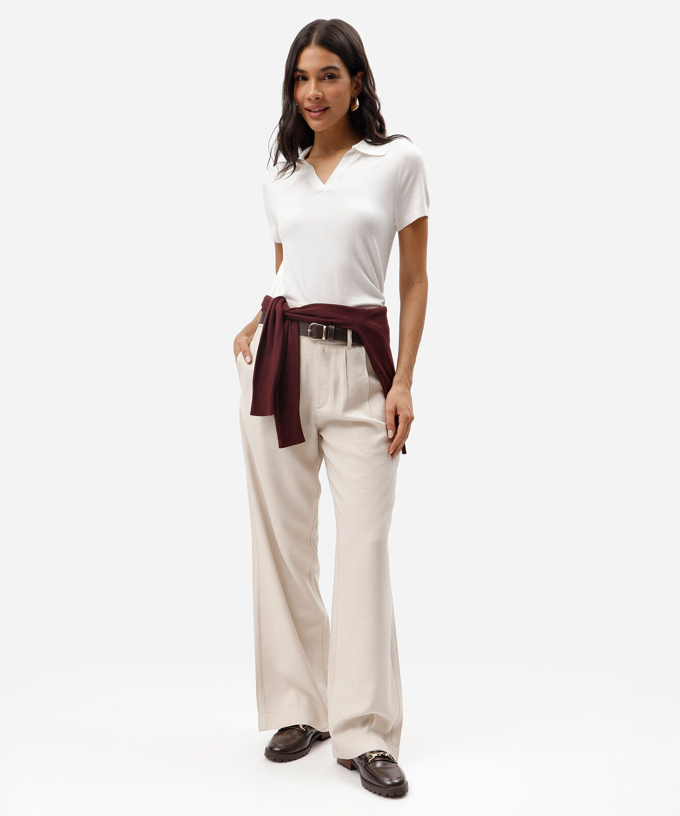 polo básica feminina de tricot manga curta off white