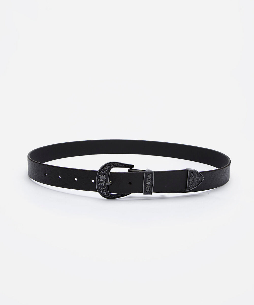 cinto com fivela western preto