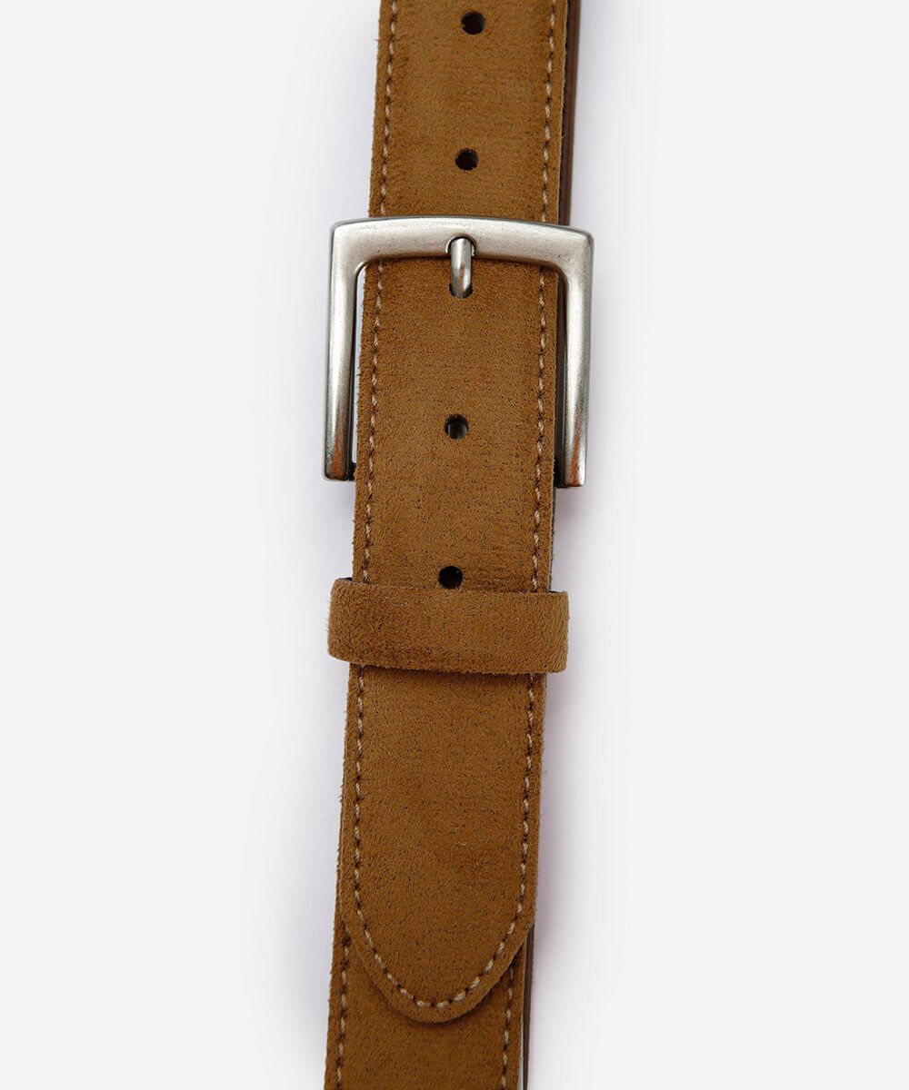 cinto de suede com fivela quadrada bege