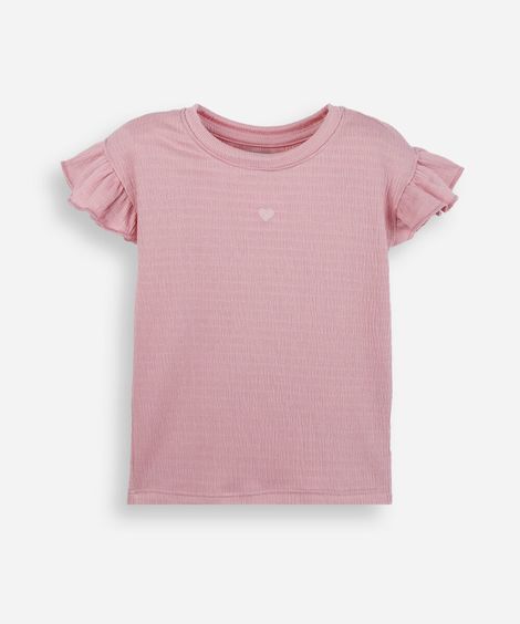 blusa infantil com babados texturizada rosa