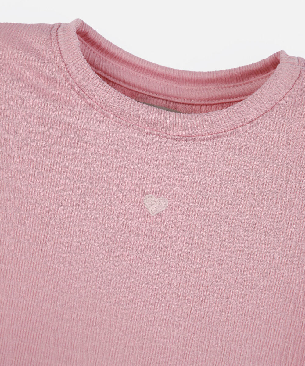 blusa infantil com babados texturizada rosa