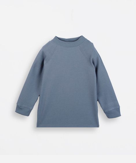 blusa infantil com algodão manga longa canelada azul
