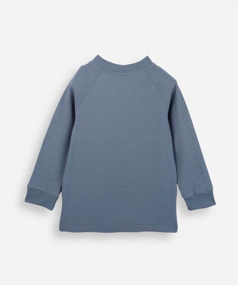 blusa infantil com algodão manga longa canelada azul