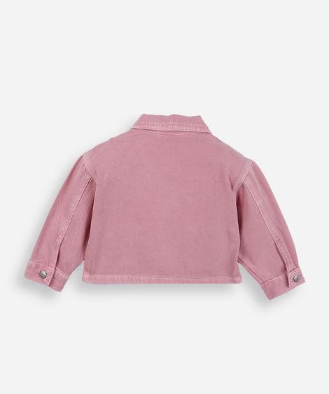 jaqueta infantil de sarja com bordado floral rosa