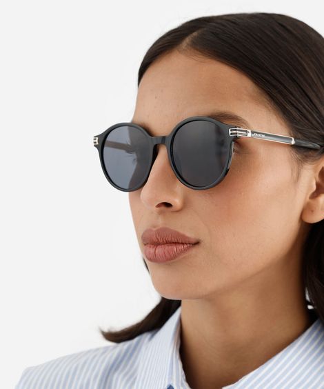 óculos de sol feminino redondo de acetato triton cinza