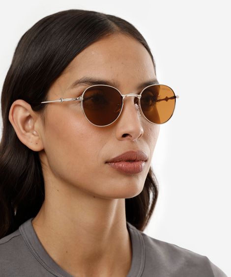 óculos de sol feminino redondo de metal triton dourado