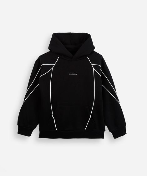 blusão oversized infantil de moletom com nervuras preto