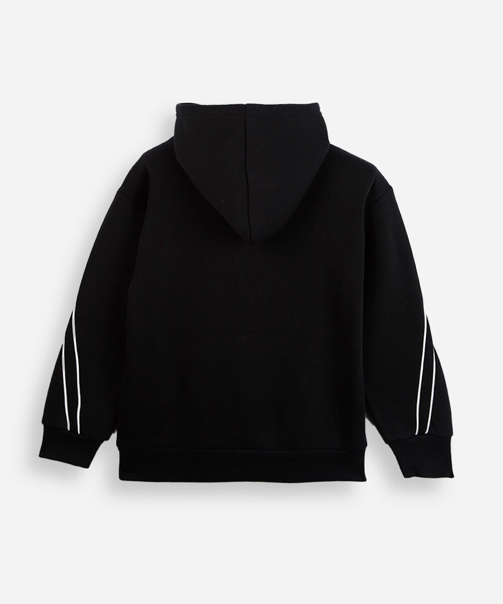 blusão oversized infantil de moletom com nervuras preto