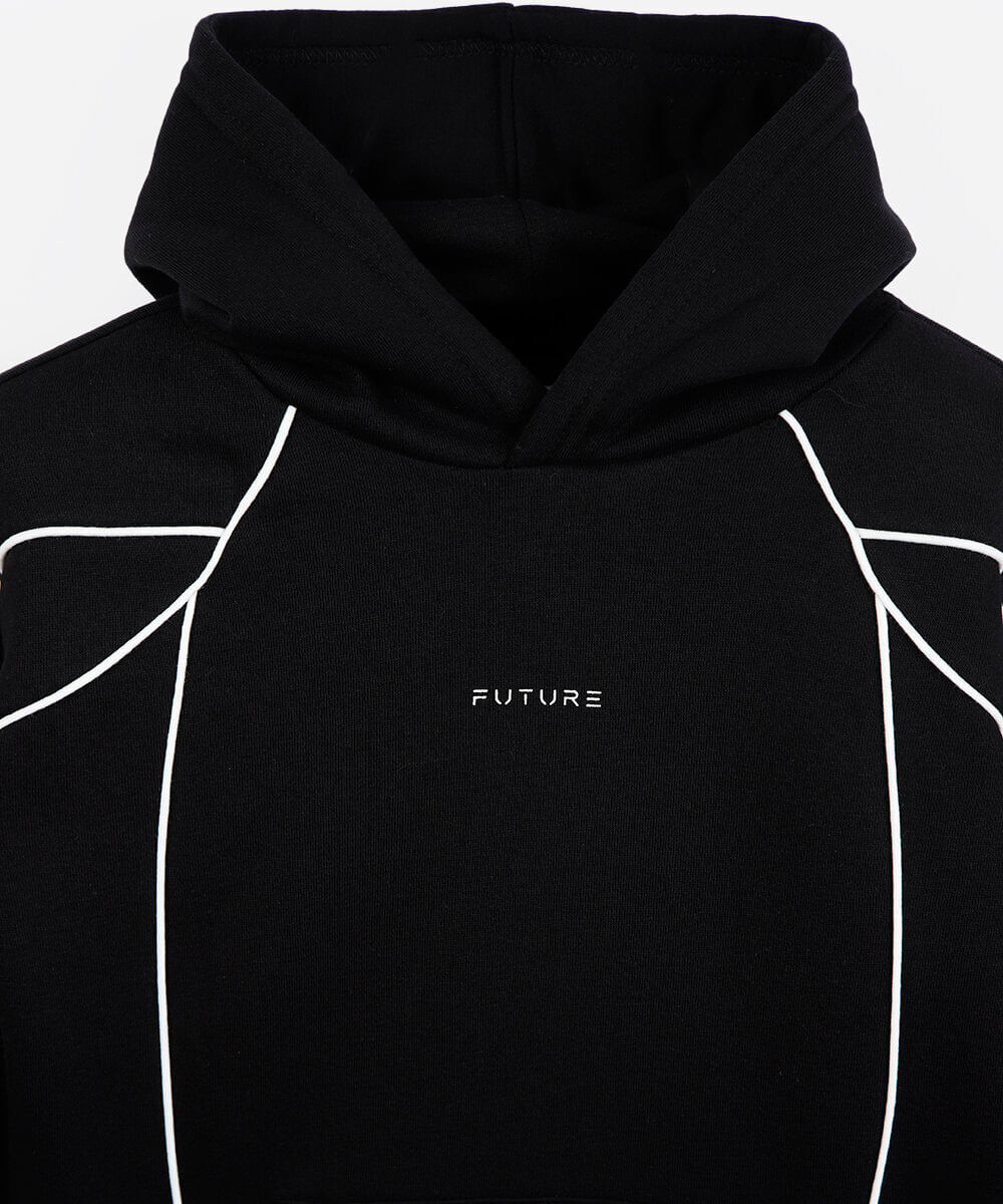 blusão oversized infantil de moletom com nervuras preto