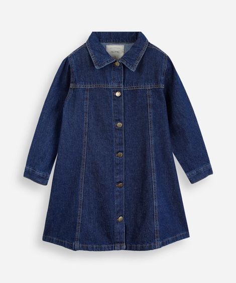 vestido chemise infantil jeans manga longa azul