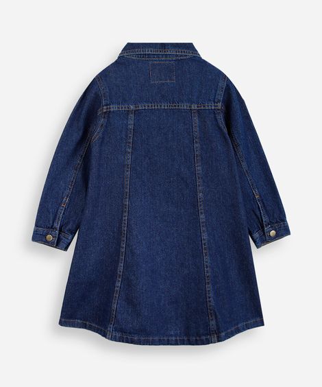 vestido chemise infantil jeans manga longa azul