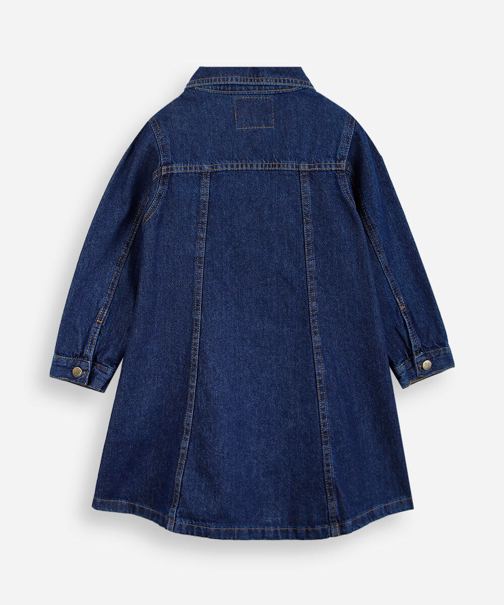 vestido chemise infantil jeans manga longa azul