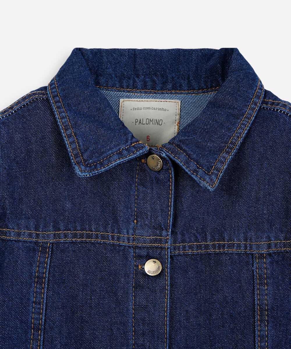 vestido chemise infantil jeans manga longa azul