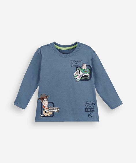 camiseta infantil de algodão manga longa toy story azul