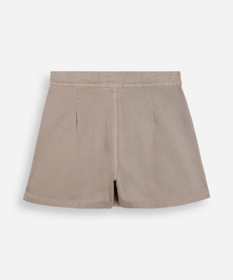 short saia juvenil de sarja com pregas bege