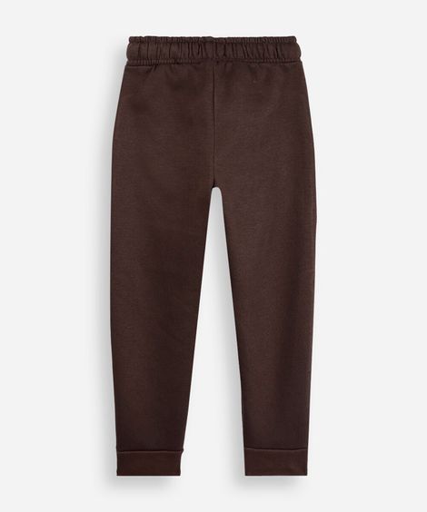 calça jogger infantil de moletom com recortes e listras marrom
