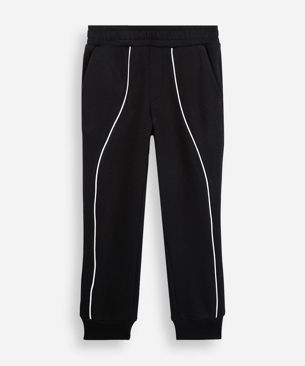 calça jogger infantil de moletom com nervuras preta