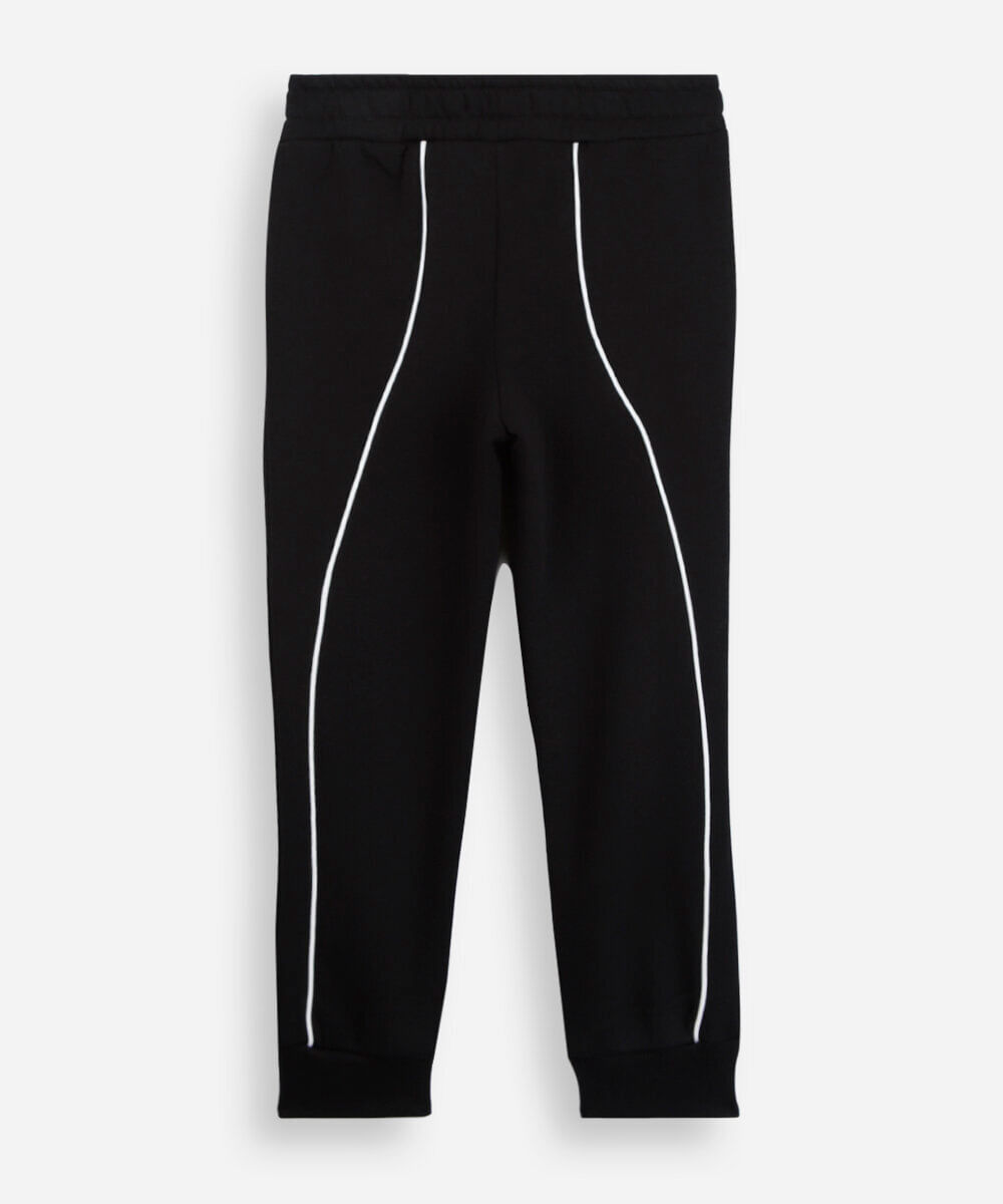 calça jogger infantil de moletom com nervuras preta