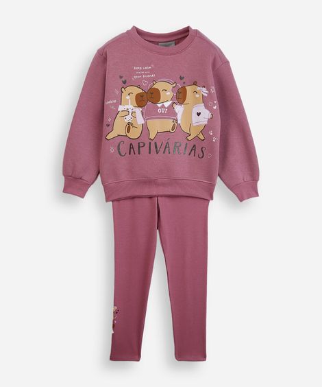 conjunto longo infantil capivaras rosa
