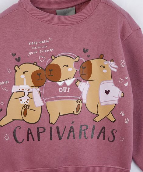 conjunto longo infantil capivaras rosa