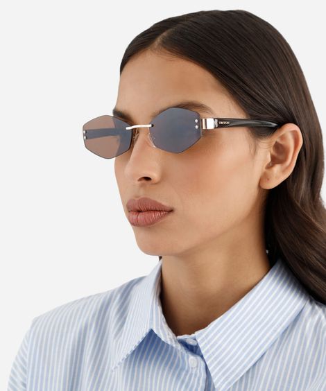 óculos de sol feminino oval de metal triton dourado