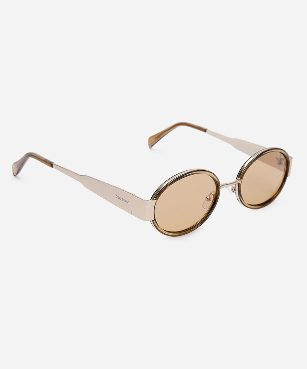 óculos de sol feminino redondo de metal triton dourado