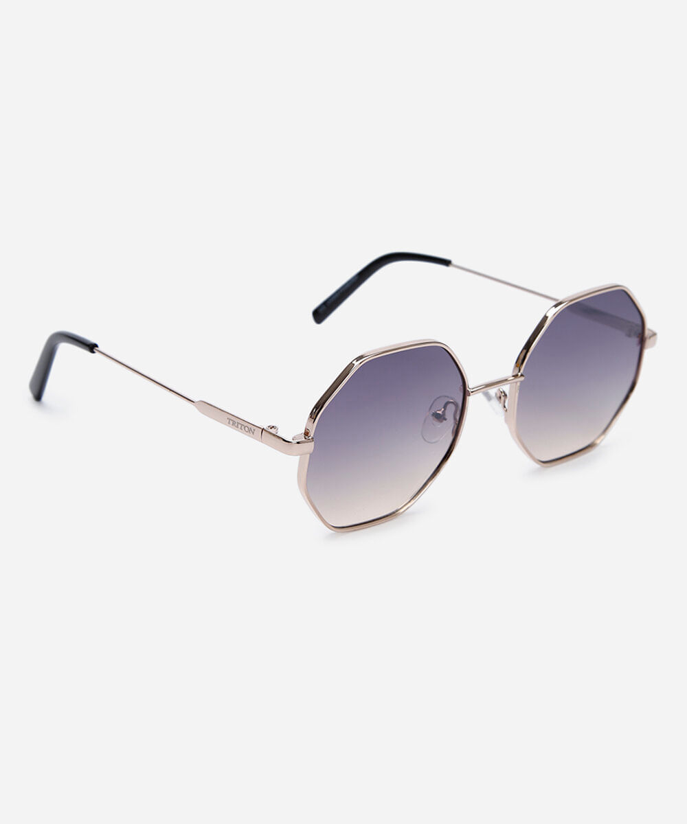 óculos de sol feminino redondo de metal triton dourado
