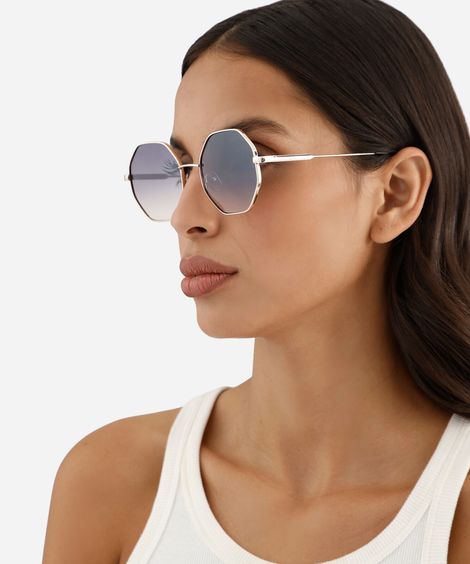 óculos de sol feminino redondo de metal triton dourado