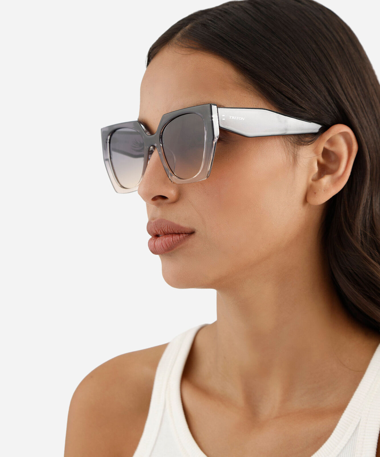 óculos de sol feminino quadrado de acetato triton cinza
